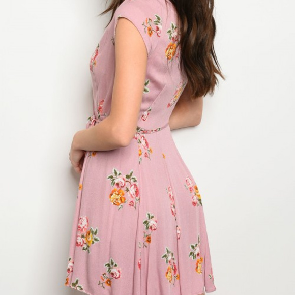 MAUVE FLORAL WRAP AROUND DRESS - Picture 3 of 5